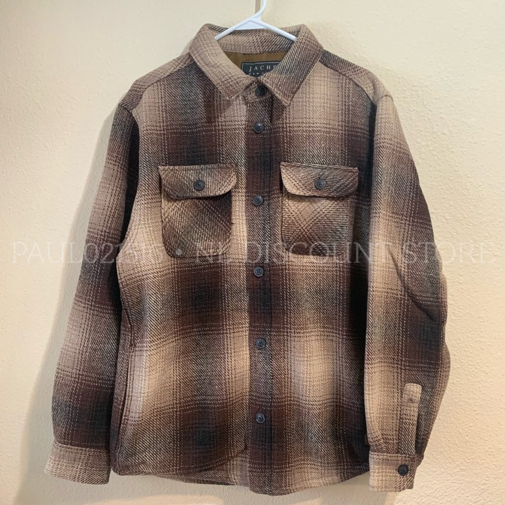 JACHS Men's Premium Shirt Wool Blend Jacket w Inside Pocket, Brown, M XL XXL